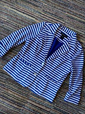 LM STUDIO Blue & White Striped Knit Jacket